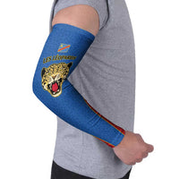 Africa DR Congo Football Custom Arm Sleeves Blue Leopard Skin Pattern