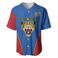 DR Congo Football Custom Baseball Jersey Blue Leopard Skin Pattern - Wonder Print Shop