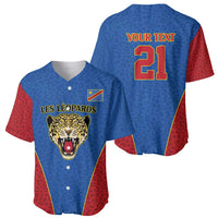 DR Congo Football Custom Baseball Jersey Blue Leopard Skin Pattern - Wonder Print Shop