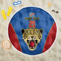 DR Congo Football Custom Beach Blanket Blue Leopard Skin Pattern - Wonder Print Shop