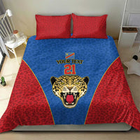 DR Congo Football Custom Bedding Set Blue Leopard Skin Pattern - Wonder Print Shop