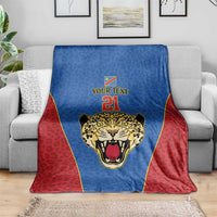 DR Congo Football Custom Blanket Blue Leopard Skin Pattern - Wonder Print Shop