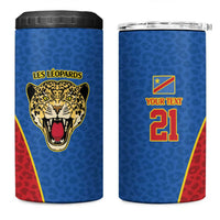 DR Congo Football Custom 4 in 1 Can Cooler Tumbler Blue Leopard Skin Pattern - Wonder Print Shop