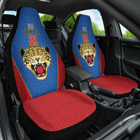 DR Congo Football Custom Car Seat Cover Blue Leopard Skin Pattern - Wonder Print Shop