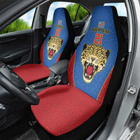 DR Congo Football Custom Car Seat Cover Blue Leopard Skin Pattern - Wonder Print Shop