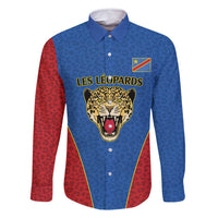 DR Congo Football Custom Family Matching Long Sleeve Bodycon Dress and Hawaiian Shirt Blue Leopard Skin Pattern - Wonder Print Shop