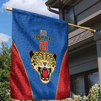 DR Congo Football Custom Garden Flag Blue Leopard Skin Pattern - Wonder Print Shop