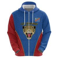 DR Congo Football Custom Hoodie Blue Leopard Skin Pattern - Wonder Print Shop