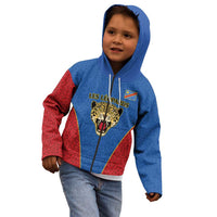 DR Congo Football Custom Kid Hoodie Blue Leopard Skin Pattern - Wonder Print Shop
