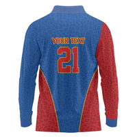 DR Congo Football Custom Long Sleeve Polo Shirt Blue Leopard Skin Pattern - Wonder Print Shop