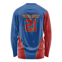 DR Congo Football Custom Long Sleeve Shirt Blue Leopard Skin Pattern - Wonder Print Shop