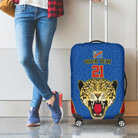 DR Congo Football Custom Luggage Cover Blue Leopard Skin Pattern - Wonder Print Shop