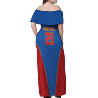 DR Congo Football Custom Off Shoulder Maxi Dress Blue Leopard Skin Pattern - Wonder Print Shop