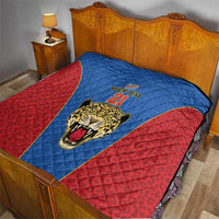 DR Congo Football Custom Quilt Blue Leopard Skin Pattern - Wonder Print Shop