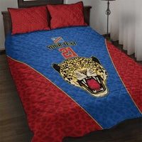 DR Congo Football Custom Quilt Bed Set Blue Leopard Skin Pattern - Wonder Print Shop