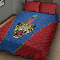 DR Congo Football Custom Quilt Bed Set Blue Leopard Skin Pattern - Wonder Print Shop