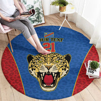 DR Congo Football Custom Round Carpet Blue Leopard Skin Pattern - Wonder Print Shop