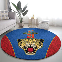 DR Congo Football Custom Round Carpet Blue Leopard Skin Pattern - Wonder Print Shop