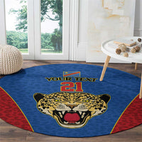 DR Congo Football Custom Round Carpet Blue Leopard Skin Pattern - Wonder Print Shop