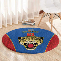 DR Congo Football Custom Round Carpet Blue Leopard Skin Pattern - Wonder Print Shop