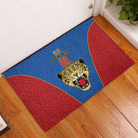 DR Congo Football Custom Rubber Doormat Blue Leopard Skin Pattern - Wonder Print Shop