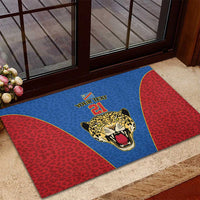 DR Congo Football Custom Rubber Doormat Blue Leopard Skin Pattern - Wonder Print Shop