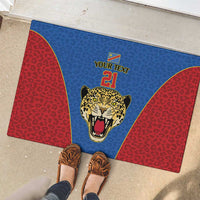 DR Congo Football Custom Rubber Doormat Blue Leopard Skin Pattern - Wonder Print Shop