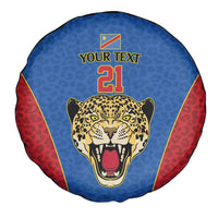 DR Congo Football Custom Spare Tire Cover Blue Leopard Skin Pattern - Wonder Print Shop