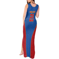 DR Congo Football Custom Tank Maxi Dress Blue Leopard Skin Pattern - Wonder Print Shop