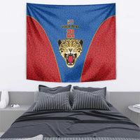DR Congo Football Custom Tapestry Blue Leopard Skin Pattern - Wonder Print Shop