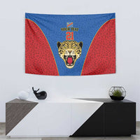 DR Congo Football Custom Tapestry Blue Leopard Skin Pattern - Wonder Print Shop