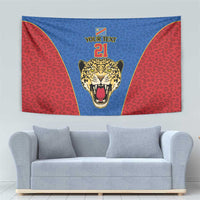 DR Congo Football Custom Tapestry Blue Leopard Skin Pattern - Wonder Print Shop