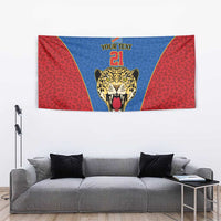 DR Congo Football Custom Tapestry Blue Leopard Skin Pattern - Wonder Print Shop