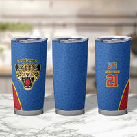 DR Congo Football Custom Tumbler Cup Blue Leopard Skin Pattern - Wonder Print Shop