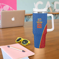 DR Congo Football Custom Tumbler With Handle Blue Leopard Skin Pattern - Wonder Print Shop