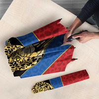 Africa DR Congo Football Custom Umbrella Blue Leopard Skin Pattern
