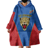 DR Congo Football Custom Wearable Blanket Hoodie Blue Leopard Skin Pattern - Wonder Print Shop