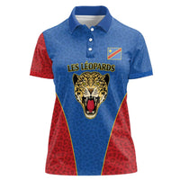 DR Congo Football Custom Women Polo Shirt Blue Leopard Skin Pattern - Wonder Print Shop