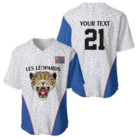 DR Congo Football Custom Baseball Jersey White Leopard Skin Pattern - Wonder Print Shop