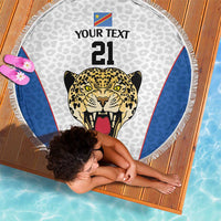 DR Congo Football Custom Beach Blanket White Leopard Skin Pattern - Wonder Print Shop