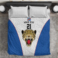 DR Congo Football Custom Bedding Set White Leopard Skin Pattern - Wonder Print Shop