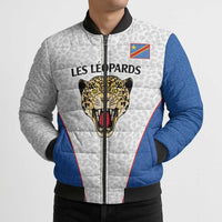 Africa DR Congo Football Custom Bomber Puffer Jacket White Leopard Skin Pattern