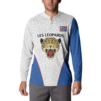 DR Congo Football Custom Button Sweatshirt White Leopard Skin Pattern - Wonder Print Shop