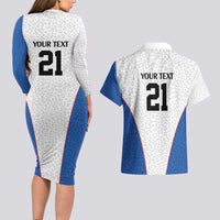 DR Congo Football Custom Couples Matching Long Sleeve Bodycon Dress and Hawaiian Shirt White Leopard Skin Pattern - Wonder Print Shop