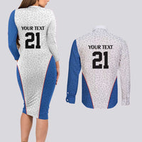 DR Congo Football Custom Couples Matching Long Sleeve Bodycon Dress and Long Sleeve Button Shirt White Leopard Skin Pattern - Wonder Print Shop