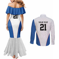 DR Congo Football Custom Couples Matching Mermaid Dress and Long Sleeve Button Shirt White Leopard Skin Pattern - Wonder Print Shop
