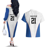 DR Congo Football Custom Couples Matching Off The Shoulder Long Sleeve Dress and Hawaiian Shirt White Leopard Skin Pattern - Wonder Print Shop