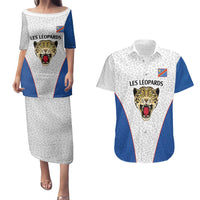 DR Congo Football Custom Couples Matching Puletasi and Hawaiian Shirt White Leopard Skin Pattern - Wonder Print Shop