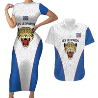 DR Congo Football Custom Couples Matching Short Sleeve Bodycon Dress and Hawaiian Shirt White Leopard Skin Pattern - Wonder Print Shop