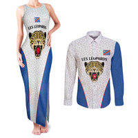 DR Congo Football Custom Couples Matching Tank Maxi Dress and Long Sleeve Button Shirt White Leopard Skin Pattern - Wonder Print Shop